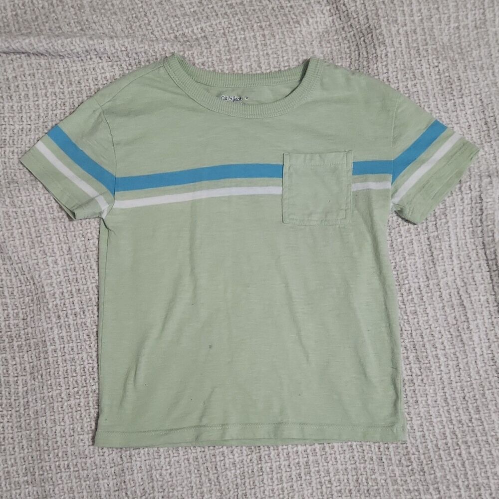 Cat & Jack Striped Short Sleeve T-Shirt Boys 5T Green Blue White Pocket